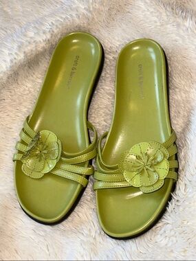 croft & barrow Y2K Lime Green Floral Slide Sandals